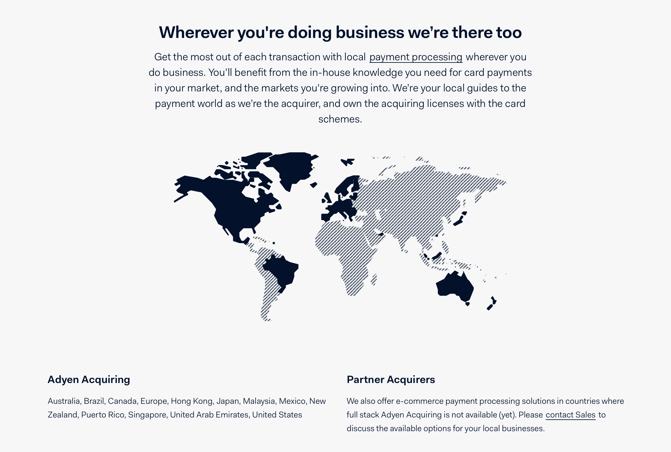 Adyen's map of global acquiring locations